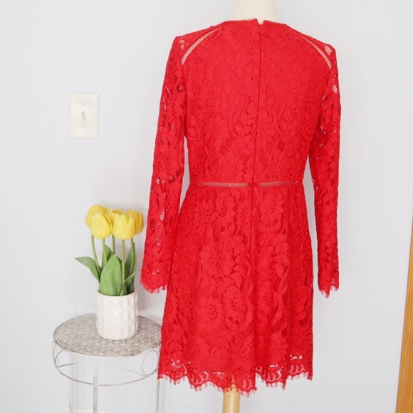 Monique Lhuillier Embroidered Red Lace Dress Sz12 - Picture 3 of 7